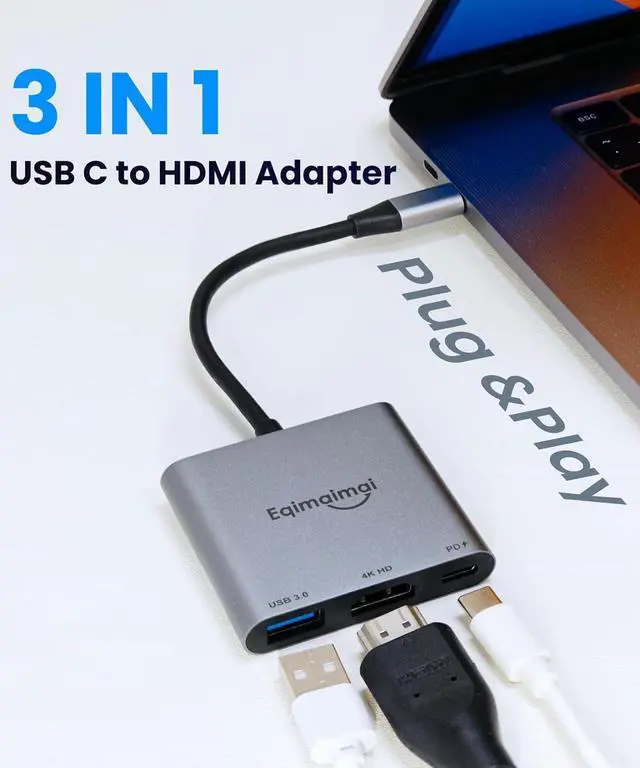 Alt view image 2 of 7 - HDMI to USB C Adapter 4K@60HZ Type C to hdmi Adapter with 100W PD&USBA 3.2 USBC Hub Adapter Digital av Multiport Compatible for iPhone 16/15/iPad/Galaxy/Tablets/Switch/Steam to HDTV Projector