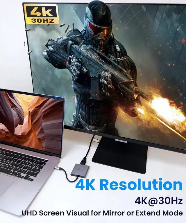 Alt view image 3 of 7 - USB C to HDMI Adapter 4K@30 HDMI to USB C USBC to HDMI Adapter with USB 3.0 100W PD Charging Multiport Hub Compatible with MacBook Pro iPad Air iPhone Laptop TV Switch Monitor and More