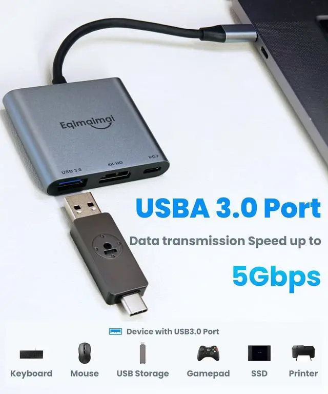 Alt view image 6 of 7 - USB C to HDMI Adapter 4K@30 HDMI to USB C USBC to HDMI Adapter with USB 3.0 100W PD Charging Multiport Hub Compatible with MacBook Pro iPad Air iPhone Laptop TV Switch Monitor and More