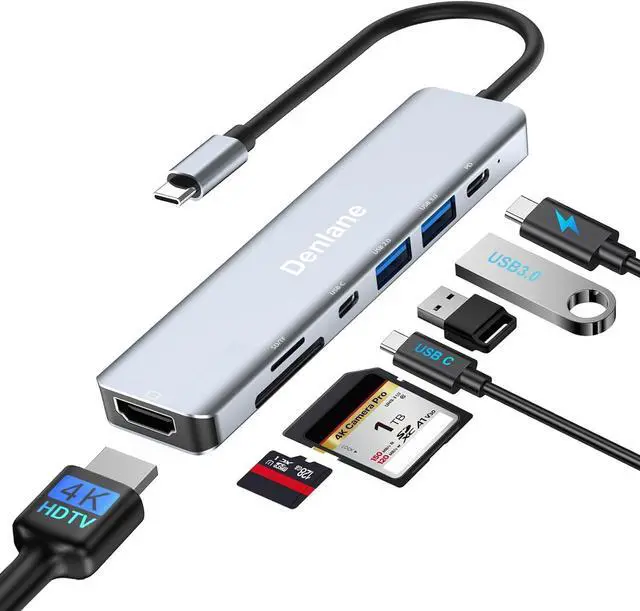 Main image of USB C Hub Multiport Adapter 7 in 1 USBC Dongle with 4K HDMI USB 3.0 USB-C Docking Station for Mac MacBook Air/Pro with SD Card Reader & Charging USB Hub for Type C Laptop/Tablet/Phone