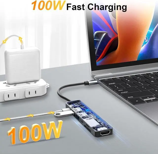 Alt view image 6 of 7 - USB C Hub Multiport Adapter 7 in 1 USBC Dongle with 4K HDMI USB 3.0 USB-C Docking Station for Mac MacBook Air/Pro with SD Card Reader & Charging USB Hub for Type C Laptop/Tablet/Phone