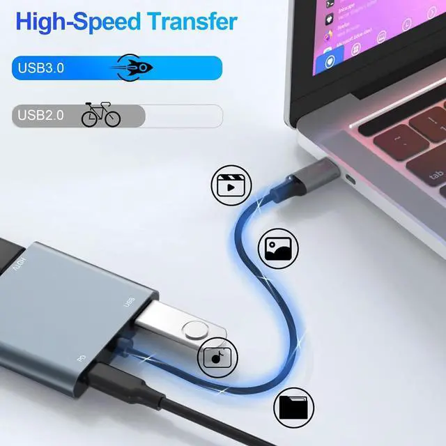 Alt view image 5 of 7 - USB C to Dual HDMI Adapter 4K@60Hz Type C Hdmi Splitter for Dual Monitors with USB 3.0 100W Fast Charging USB Hub with 2-HDMI Extended Display for MacBook USB-C Laptop for  for