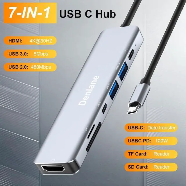 Alt view image 2 of 7 - USB C Hub Multiport Adapter 7 in 1 USBC Dongle with 4K HDMI USB 3.0 USB-C Docking Station for Mac MacBook Air/Pro with SD Card Reader & Charging USB Hub for Type C Laptop/Tablet/Phone