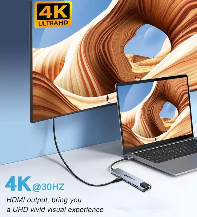 Alt view image 3 of 7 - USB C Hub Ethernet HDMI Adapter 8 in 1 Laptop Docking Station with 4K HDMI RJ45 Ethernet 100Mbps SD/TF Card Reader USB 3.0/2.0 PD 100W LAN USB C Dongle for MacBook Pro/Air iPad Pro XPS etc