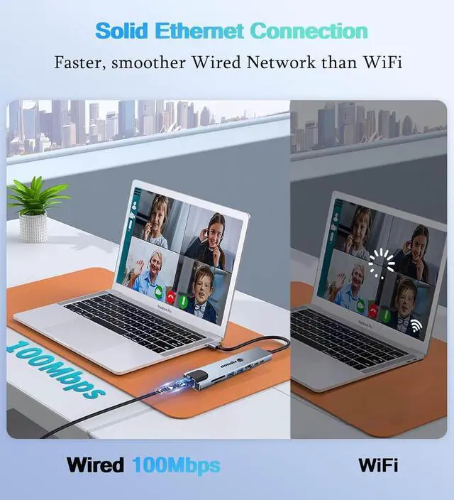 Alt view image 4 of 7 - USB C Hub Ethernet HDMI Adapter 8 in 1 Laptop Docking Station with 4K HDMI RJ45 Ethernet 100Mbps SD/TF Card Reader USB 3.0/2.0 PD 100W LAN USB C Dongle for MacBook Pro/Air iPad Pro XPS etc