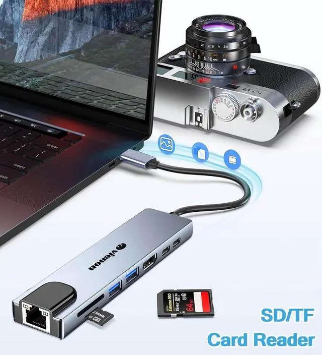 Alt view image 5 of 7 - USB C Hub Ethernet HDMI Adapter 8 in 1 Laptop Docking Station with 4K HDMI RJ45 Ethernet 100Mbps SD/TF Card Reader USB 3.0/2.0 PD 100W LAN USB C Dongle for MacBook Pro/Air iPad Pro XPS etc