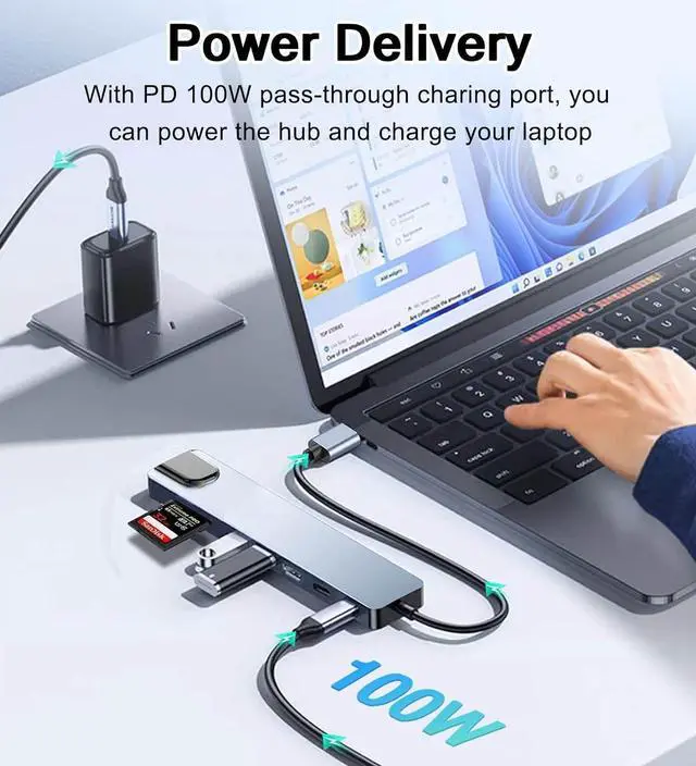 Alt view image 6 of 7 - USB C Hub Ethernet HDMI Adapter 8 in 1 Laptop Docking Station with 4K HDMI RJ45 Ethernet 100Mbps SD/TF Card Reader USB 3.0/2.0 PD 100W LAN USB C Dongle for MacBook Pro/Air iPad Pro XPS etc