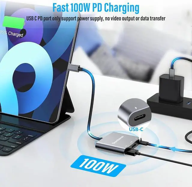 Alt view image 6 of 7 - USB C to HDMI Adapter 4K@60Hz USBC Digital AV Multiport Adapter with USB 3.0 & 100W Fast Charging Type C to HDMI Converter for iPad/Mac/MacBook USB-C Laptop Hub for //...