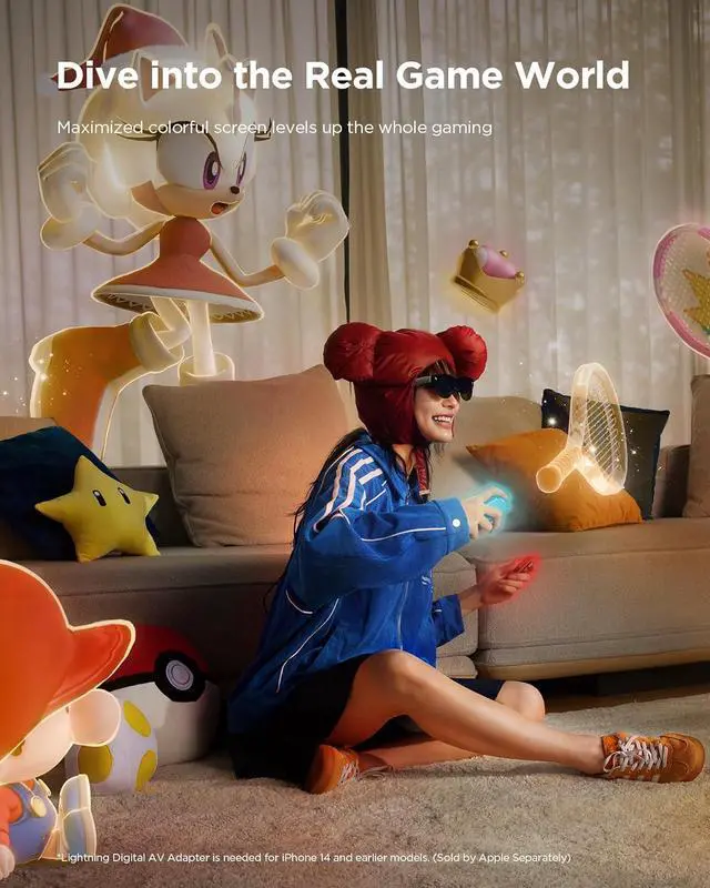 Alt view image 4 of 6 - RayNeo HDMI Adapter for iPhone 14 & Earlier with Lightning/HDMI Devices, Built-in Battery & Charge and Play, Supports 1080P@120Hz, 4K@30Hz Video  Compatible with Air 3s / Air 2s / Air 2 XR Glasses