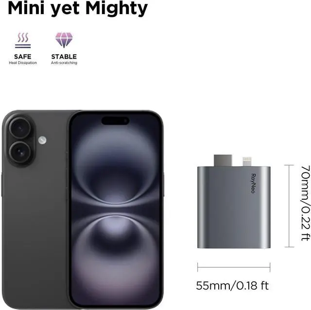 Alt view image 5 of 6 - RayNeo HDMI Adapter for iPhone 14 & Earlier with Lightning/HDMI Devices, Built-in Battery & Charge and Play, Supports 1080P@120Hz, 4K@30Hz Video  Compatible with Air 3s / Air 2s / Air 2 XR Glasses