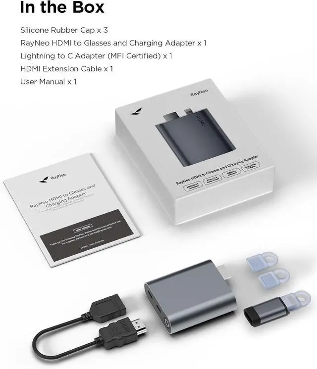Alt view image 6 of 6 - RayNeo HDMI Adapter for iPhone 14 & Earlier with Lightning/HDMI Devices, Built-in Battery & Charge and Play, Supports 1080P@120Hz, 4K@30Hz Video  Compatible with Air 3s / Air 2s / Air 2 XR Glasses