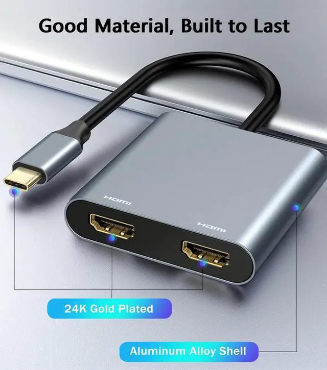 Alt view image 7 of 7 - USB C to Dual HDMI Adapter 4K@60Hz Type C to HDMI Splitter for Dual Monitors USB C Hub Extend Display for MacBook Air/Pro More Laptops with Thunderbolt 3/4 Ports