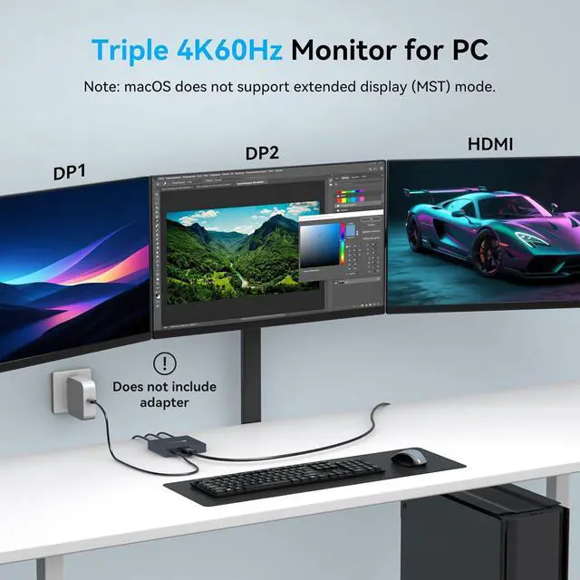 Alt view image 5 of 7 - Displayport Splitter 3 Monitors Dual DP with HDMI Adapter 4K60Hz Extended Display 1 in 3 Out Displayport MST Hub for Multiple Monitors Compatible for PC Graphics Card  HP and More