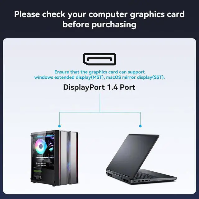 Alt view image 6 of 7 - Displayport Splitter 3 Monitors Dual DP with HDMI Adapter 4K60Hz Extended Display 1 in 3 Out Displayport MST Hub for Multiple Monitors Compatible for PC Graphics Card  HP and More