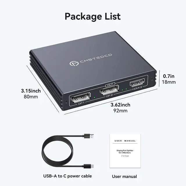 Alt view image 7 of 7 - Displayport Splitter 3 Monitors Dual DP with HDMI Adapter 4K60Hz Extended Display 1 in 3 Out Displayport MST Hub for Multiple Monitors Compatible for PC Graphics Card  HP and More