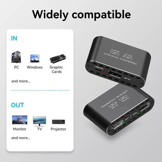 Alt view image 6 of 7 - 4K120Hz Dual DisplayPort Splitter for 2 Monitors Extended Display Port to Dual DP Splitter 1 in 2 Out Adapter for Laptop Computer PC and Graphics Card