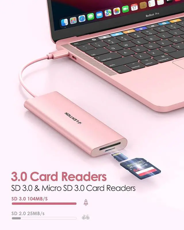 Alt view image 3 of 7 - USB C Multiport Hub with 4K HDMI 3 USB 3.0 SD/Micro SD Card Reader 100W PD Compatible 2024-2016 MacBook Pro New Mac Air Other Type C Devices Stable Driver Adapter (CB-C36B Rose Gold)