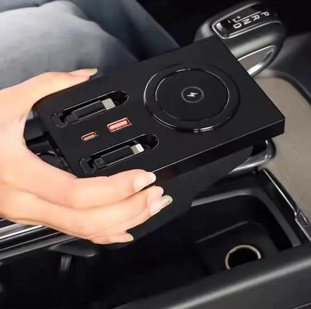 Alt view image 6 of 7 - USB Hub Wireless Charger for Volvo xc60 xc90 s90 v90 s60 v60 Retractable Hub Docking Station with Fast Charging Cable Multi Port Accessories Docking Station of Center Console (tuozhanwu-A)