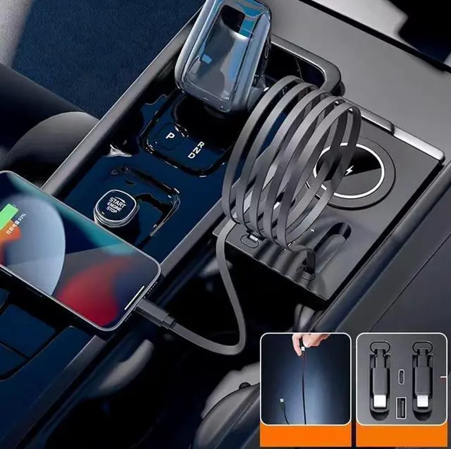 Alt view image 5 of 7 - USB Hub Wireless Charger for Volvo xc60 xc90 s90 v90 s60 v60 Retractable Hub Docking Station with Fast Charging Cable Multi Port Accessories Docking Station of Center Console (tuozhanwu-A)