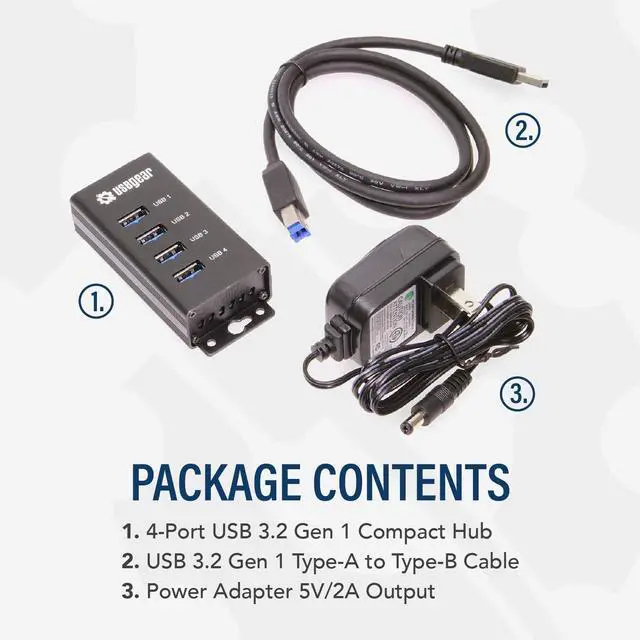 Alt view image 6 of 6 - 4-Port USB 3.2 Gen 1 Mountable Charging and SuperSpeed Data Hub with 5V/2A Power Adapter and USB Type-A to Type-B Cable Up to 900mA per Port Charging Function Wall and Surface Mounting