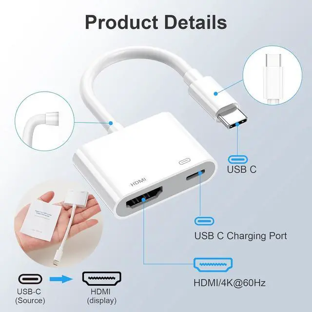 Alt view image 6 of 7 - [MFi Certified] USB C to HDMI Adapter for iPhone 16 15 to TV USB-C Digital AV Adapter 4K Sync Screen Connector Cable with Fast Charging Plug & Play for iPhone 15/16 Pro/Max MacBook Pro/Air iPad Pro