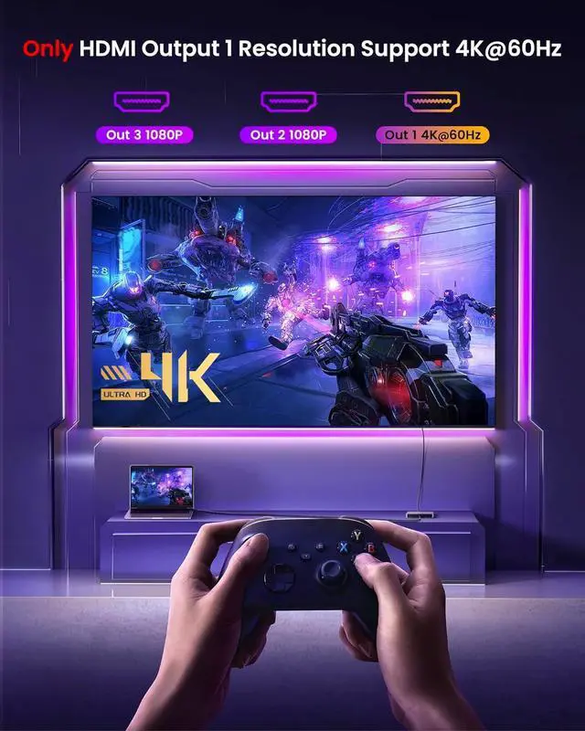 Alt view image 5 of 7 - USB C to HDMI Multi Monitor Adapter HDMI Splitter 1 in 3 Out Extended Display for Triple Monitor with 100W PD Port Out 1 4K@60Hz Out 2 and 3 1080p Display for Windows Mac OS