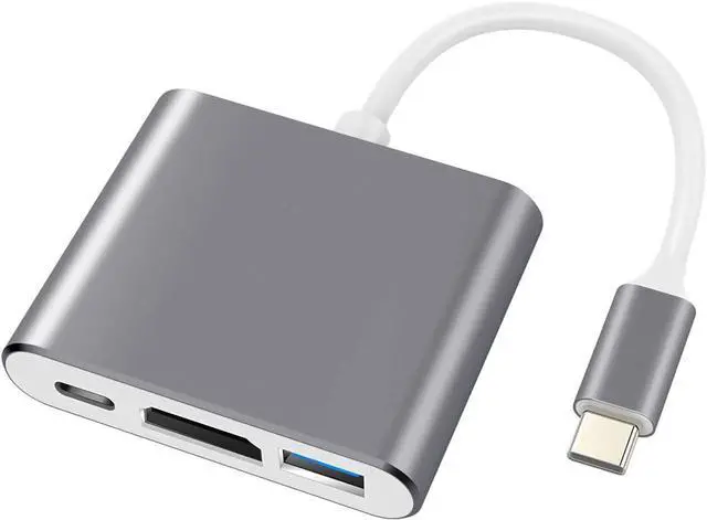 Main image of 3 in 1 USB C to HDMI Adapter Type C to 4K HDMI Adapter with 100W PD & USB 3.0 Port Multiport Digital AV Converter (Grey)