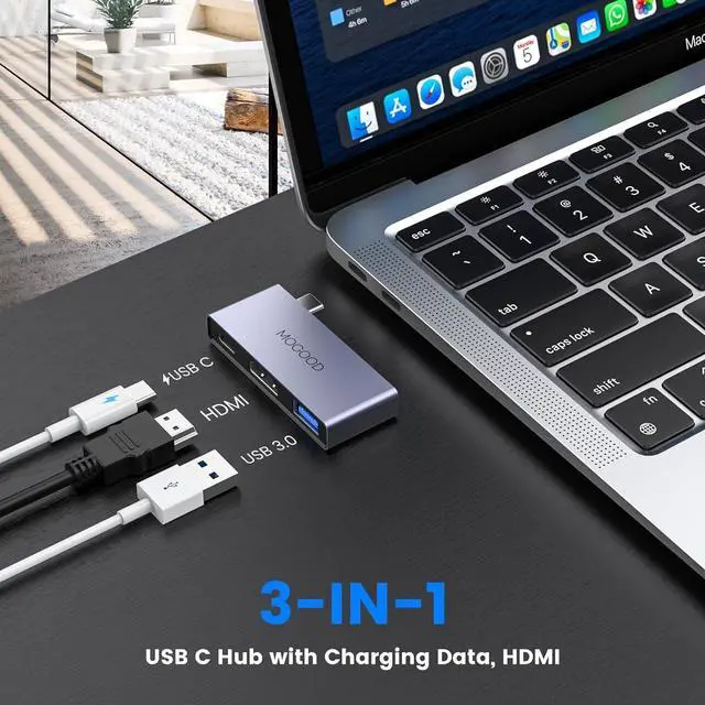 Alt view image 2 of 7 - USB C to HDMI Multiport Adapter - Type C to 4K HDMI Adapter with Charging Supports 4K UHD Video USB 3.0 Port 100W USB-C Fast Charging for Monitor TV Laptop