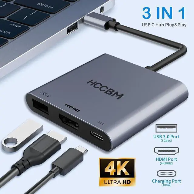 Alt view image 2 of 7 - USB C to HDMI Adapter USBC Adapter HDMI with Multiport to TV Monitor Projector with 4K Output 100W PD & USB 3.0 for MacBook Pro/Air Laptop iPad iPhone