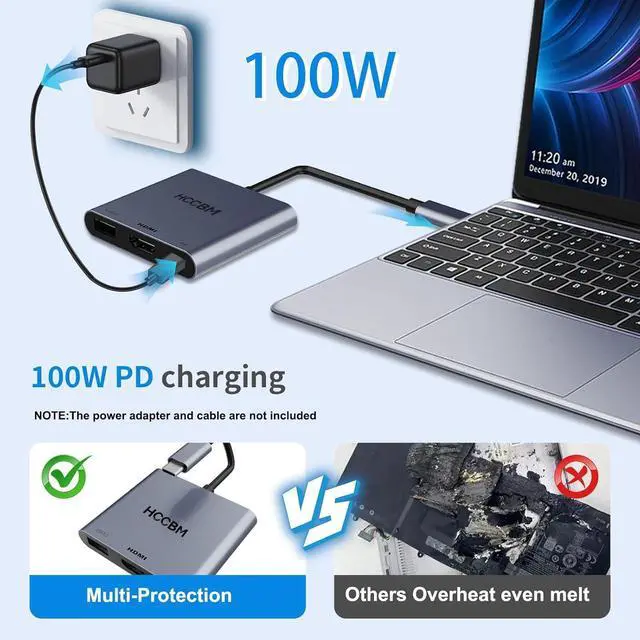 Alt view image 6 of 7 - USB C to HDMI Adapter USBC Adapter HDMI with Multiport to TV Monitor Projector with 4K Output 100W PD & USB 3.0 for MacBook Pro/Air Laptop iPad iPhone