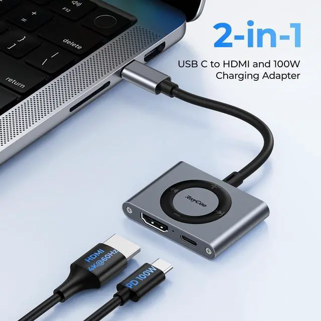 Alt view image 2 of 7 - 2-in-1 USB C Hub USB C to HDMI Adapter with HDMI 4K@60Hz & 100W PD Charging - Adapter for Laptop MacBook IPad (USB-C) iPhone 15/16 Tablets Switch