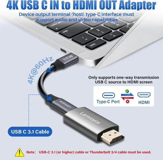 Alt view image 4 of 6 - Active 4K USB C to HDMI Adapter with USB Video Cable Uni-Directional USB Type-C Female (Source) to HDMI Male (Display) Converter with 1 USB C 3.1 Cable 4Feet Supports 4K@60Hz PD100W and 10Gbps Data