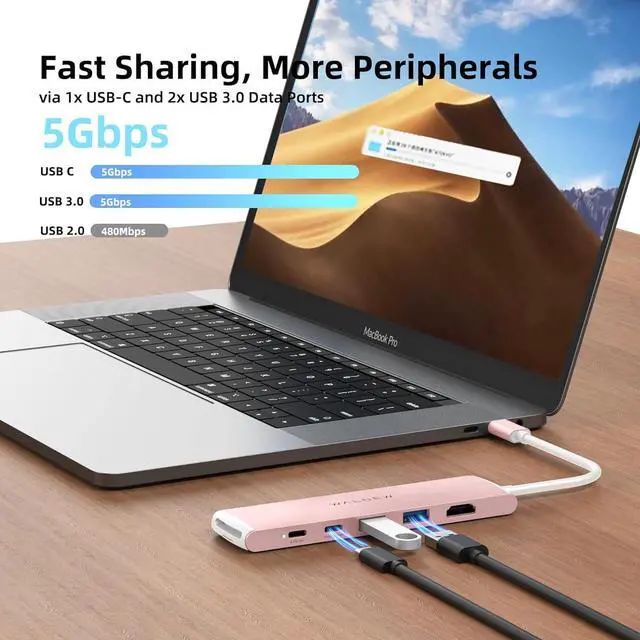 Alt view image 3 of 7 - 7 in 1 USB-C Hub with 4K HDMI 100W PD 5Gbps Data Port(1 Type-C & 2 USB 3.0) SD/TF Reader Thunderbolt 4 Dock Multiport Adapter for MacBook Pro Air Mac iPad 10/Mini 6 Surface (Pink)