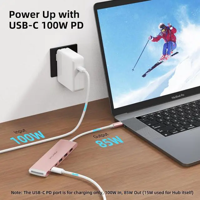 Alt view image 4 of 7 - 7 in 1 USB-C Hub with 4K HDMI 100W PD 5Gbps Data Port(1 Type-C & 2 USB 3.0) SD/TF Reader Thunderbolt 4 Dock Multiport Adapter for MacBook Pro Air Mac iPad 10/Mini 6 Surface (Pink)