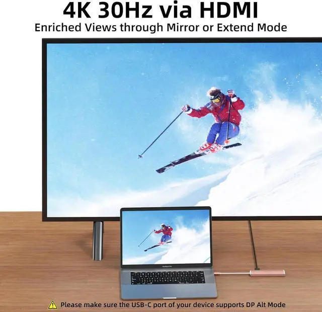 Alt view image 6 of 7 - 7 in 1 USB-C Hub with 4K HDMI 100W PD 5Gbps Data Port(1 Type-C & 2 USB 3.0) SD/TF Reader Thunderbolt 4 Dock Multiport Adapter for MacBook Pro Air Mac iPad 10/Mini 6 Surface (Pink)