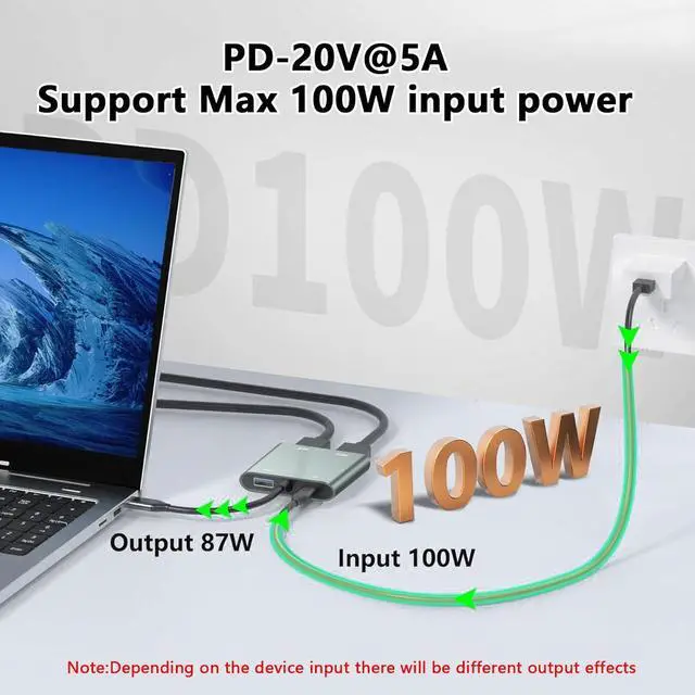 Alt view image 5 of 7 - USB C to Dual HDMI Adapter - 4K@30Hz Dual Monitor HDMI Adapter with 100W PD Charging USB3.0 5Gbps & Thunderbolt 3 Compatible for Laptop/Tablet