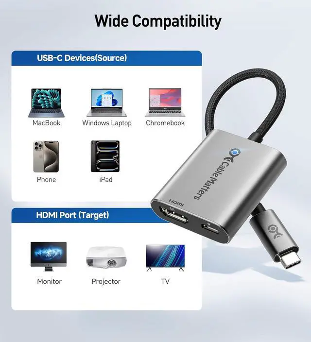 Alt view image 7 of 7 - 48Gbps USB C to HDMI 2.1 Adapter with 140W Charging for MacOS Windows Supports [4K@240Hz /8K@60Hz HDR] Thunderbolt 4 to HDMI Adapter Compatible for MacBook Thunderbolt 5 Laptops
