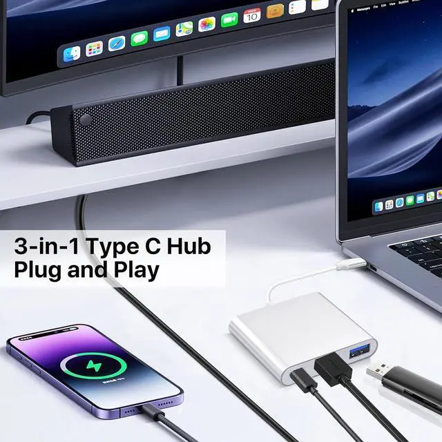 Alt view image 3 of 7 - USB C to HDMI Adapter Multiport Hub USB 3.0 Port and 100W Type C Charging Port with 4K HDMI Plug & Play Type-C Adapter for MacBook MacBook Pro iPhone 15 Pro Air iPad Pro