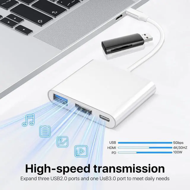 Alt view image 4 of 7 - USB C to HDMI Adapter Multiport Hub USB 3.0 Port and 100W Type C Charging Port with 4K HDMI Plug & Play Type-C Adapter for MacBook MacBook Pro iPhone 15 Pro Air iPad Pro