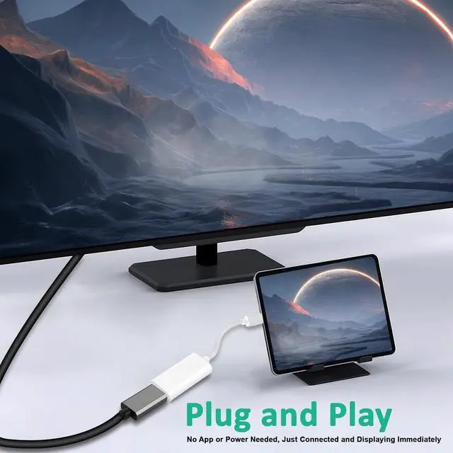 Alt view image 3 of 7 - USB C to HDMI Adapter 4K 60HZ White Braided Type C to HDMI Converter Compatible with iPhone 15 16 iPad Air Pro Chromebook Pixelbook Spectre Galaxy Book 3 Ultra S10 Surface Laptop 5 ThinkPad T14