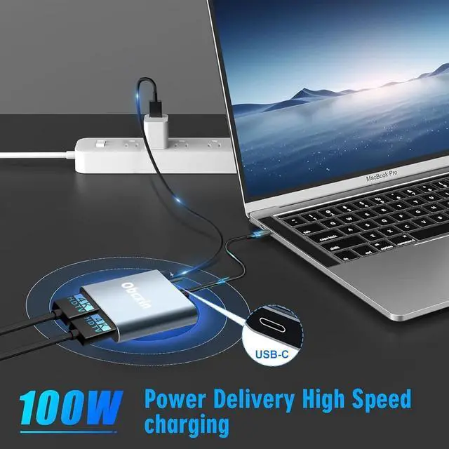 Alt view image 4 of 7 - USB C to Dual HDMI Adapter 4K@60Hz Type C to HDTV Splitter for 2 Monitors USB 3.0 PD 100W Dual HDMI Extend Display for MacBook Air/Pro XPS More Laptops with Thunderbolt 3/4 Ports