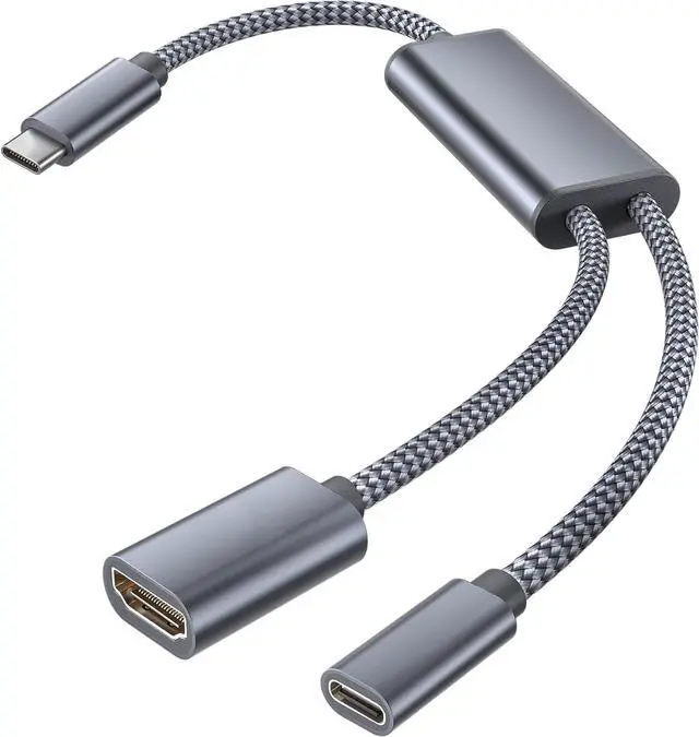 Main image of USB C to HDMI Adapter with 100W PD Charger Port 2-in-1 Type C to 4K MHL HDMI Female Converter Thunderbolt 3 for iPhone 15 Pro Max Plus MacBook ipad Air 5 mini 6 Galaxy Steam Deck