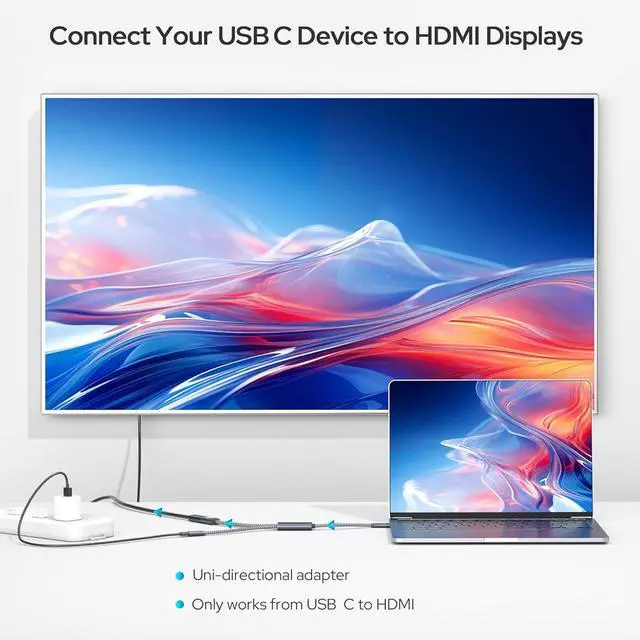Alt view image 2 of 7 - USB C to HDMI Adapter with 100W PD Charger Port 2-in-1 Type C to 4K MHL HDMI Female Converter Thunderbolt 3 for iPhone 15 Pro Max Plus MacBook ipad Air 5 mini 6 Galaxy Steam Deck