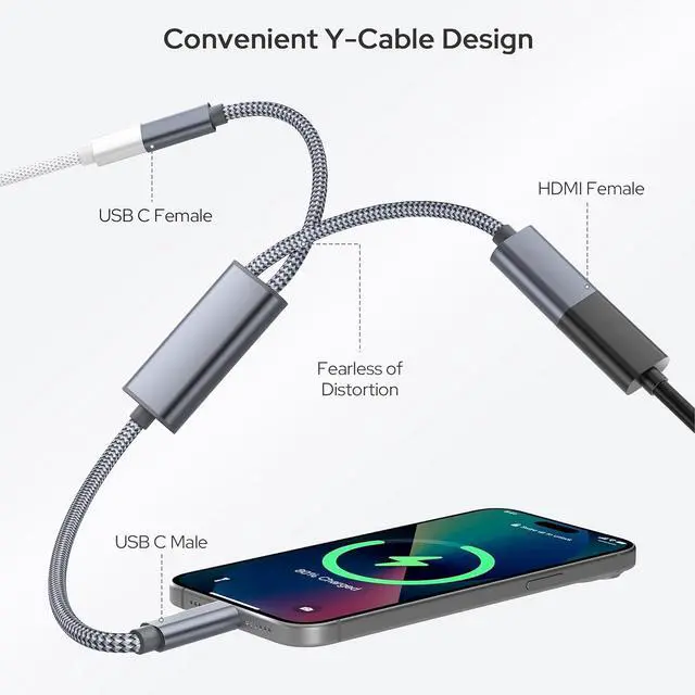 Alt view image 4 of 7 - USB C to HDMI Adapter with 100W PD Charger Port 2-in-1 Type C to 4K MHL HDMI Female Converter Thunderbolt 3 for iPhone 15 Pro Max Plus MacBook ipad Air 5 mini 6 Galaxy Steam Deck