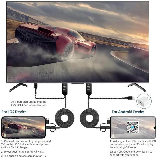 Alt view image 2 of 7 - USB-C to HDMI-Compatible 3-in-1 Adapter for iPhone/Android 1080P Mirroring to TV/Monitor/Projector with Lightning/Micro USB Portable Digital AV Converter