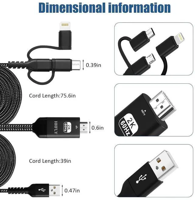 Alt view image 5 of 7 - USB-C to HDMI-Compatible 3-in-1 Adapter for iPhone/Android 1080P Mirroring to TV/Monitor/Projector with Lightning/Micro USB Portable Digital AV Converter