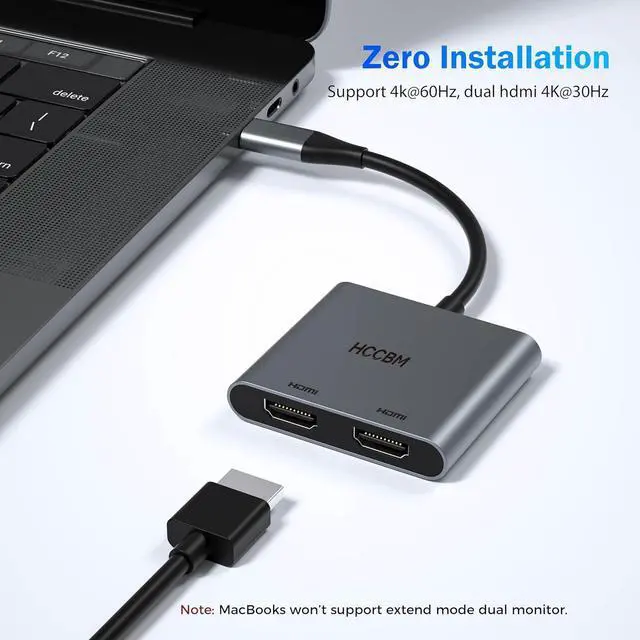 Alt view image 2 of 7 - USB C to Dual HDMI Adapter Dual Monitors Adapter USB C Hub with 2 HDMI Docking Station 4K @60hz for Laptop HP  Surface Thinkpad
