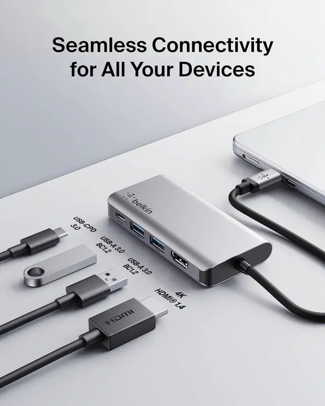 Alt view image 3 of 7 - USB C Hub 4-in-1 Multi-Port Laptop Dock with 4K HDMI USB C Docking Station with 100 Watt Pass-Through Power Delivery 2 X USB A Ports For MacBook Pro Air iPad Pro Chromebook and More