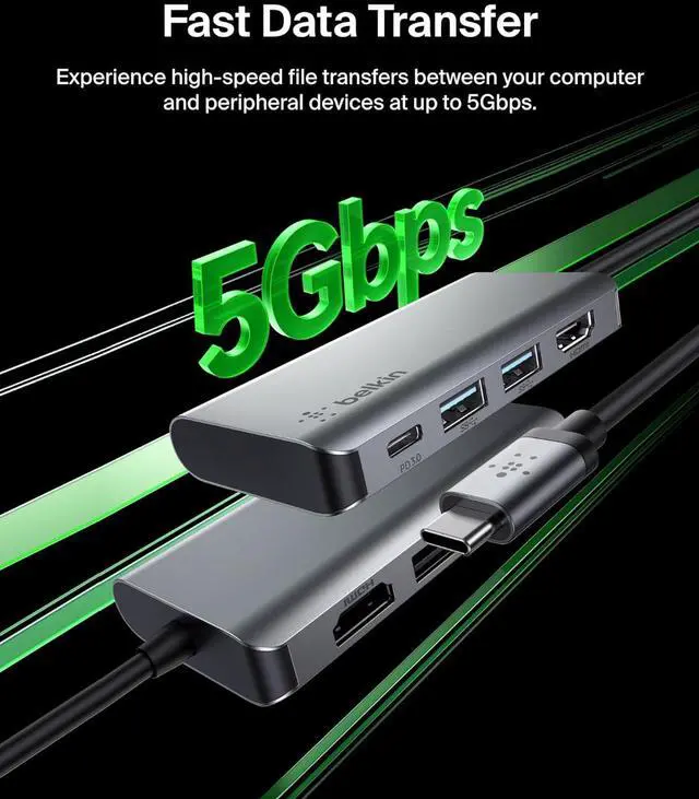 Alt view image 4 of 7 - USB C Hub 4-in-1 Multi-Port Laptop Dock with 4K HDMI USB C Docking Station with 100 Watt Pass-Through Power Delivery 2 X USB A Ports For MacBook Pro Air iPad Pro Chromebook and More