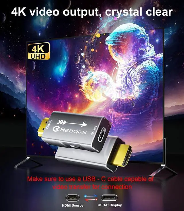 Alt view image 4 of 7 - HDMI to USB C Adapter 4K 60Hz | Uni-Directional HDMI Source to USB-C Display Adapter for AR Glasses XREAL OneAir 2 Pro/VITURE Pro/RayNeo Air 2s/Rokid PS5 Portable Monitors - 1 Pack
